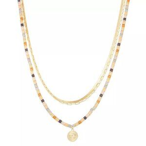 Sonoma Good for Life Gold Tone 3 Row Bead and Chain Coin Necklace